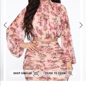 Not enough roses mesh pink pant and shirt set